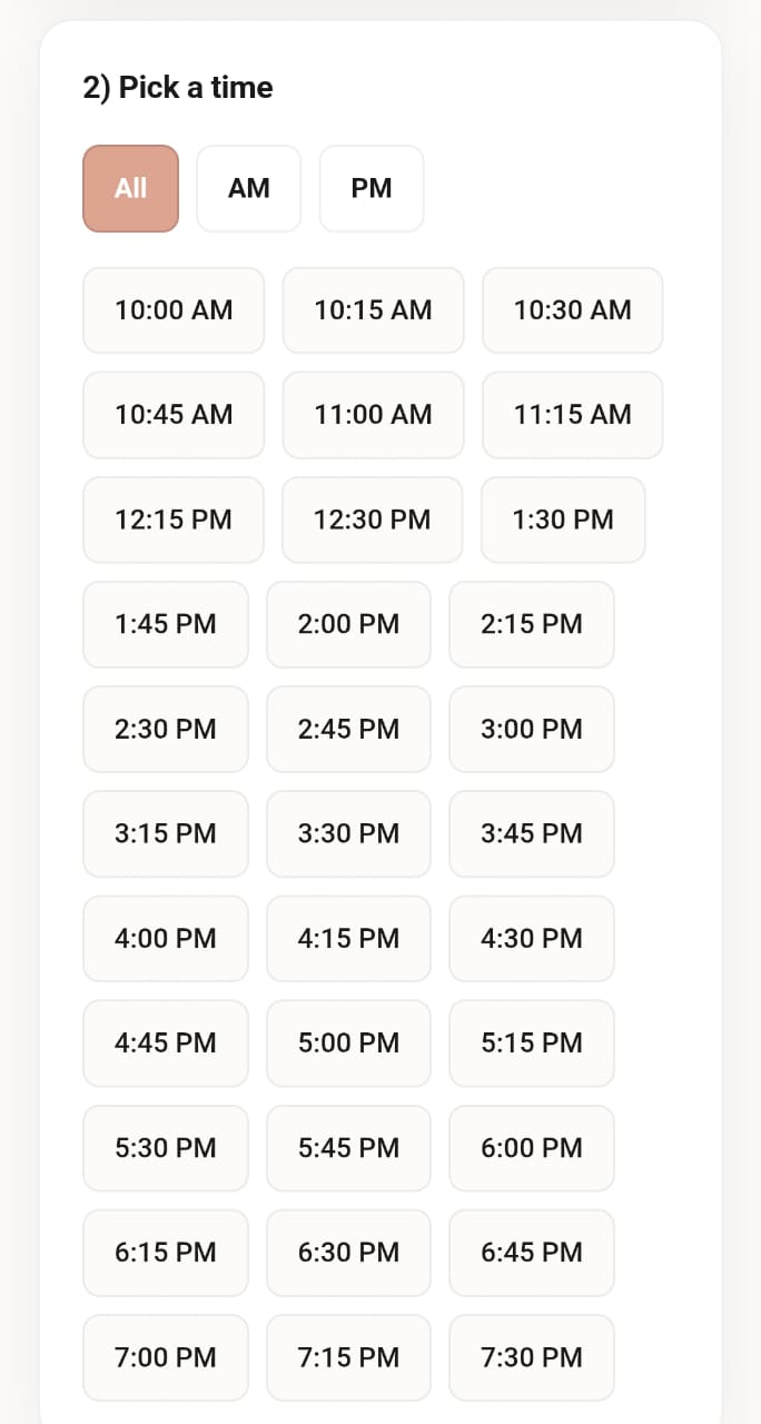 Mobile booking step 2